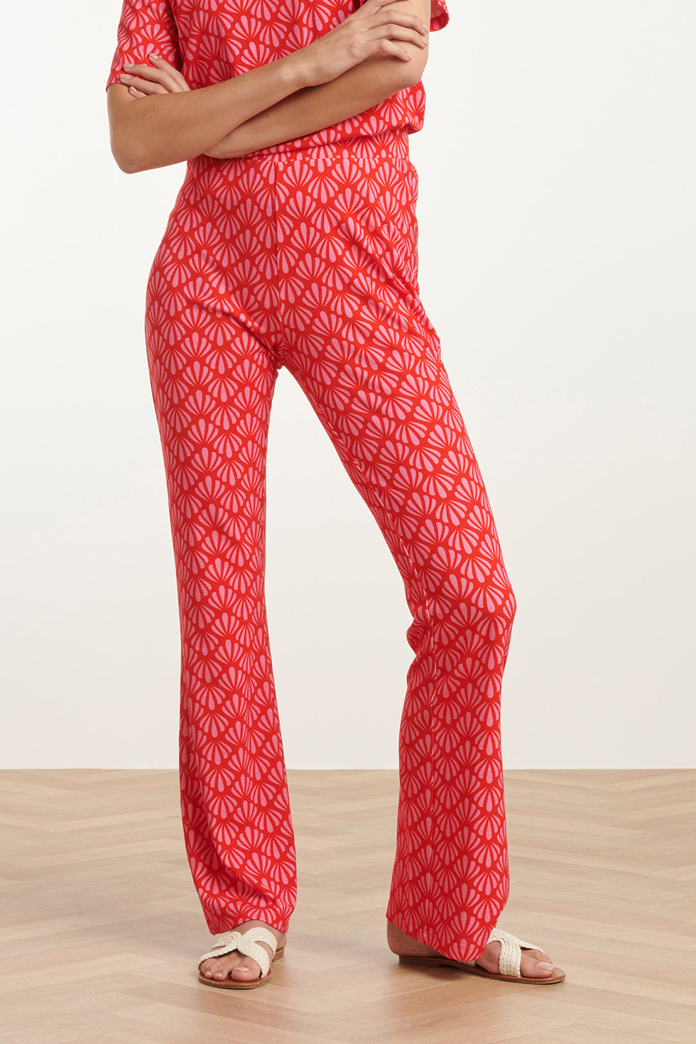 25041 Flared Leggings Met  Schelpenprint | Red - Pink