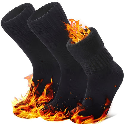 3 Paar Dames Thermische Laarsensokken voor Skiën - Dikke Warme Winter Sokken met Elastisch Geribbelde Boord, Machinewasbaar, Gemengde Kleuren & Zwart voor Extreem Koude Weer Buitensporten, Comfortabele Pasvorm