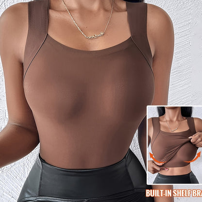 CHICME Dames Naadloze Vierkante Hals Camisole Top - Slim Fit, Lift, Stretchy & Ademend Vezel voor Alle Seizoenen, Effen Kleur, Versatile Layering Piece, Allseason Camisole | Sleek Formfitting | Smooth Texture