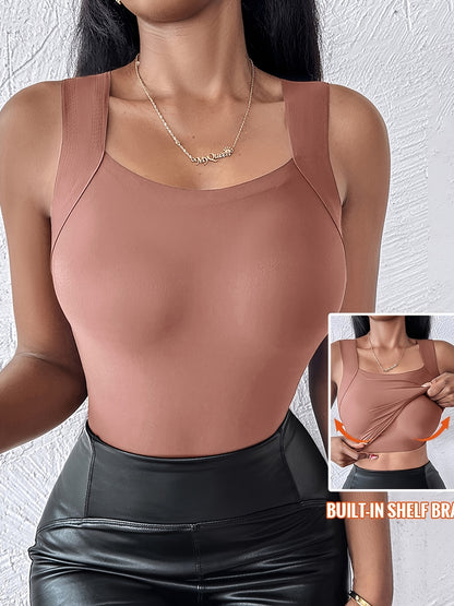 CHICME Dames Naadloze Vierkante Hals Camisole Top - Slim Fit, Lift, Stretchy & Ademend Vezel voor Alle Seizoenen, Effen Kleur, Versatile Layering Piece, Allseason Camisole | Sleek Formfitting | Smooth Texture