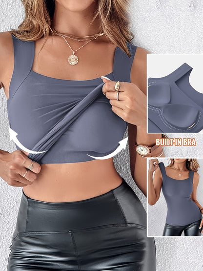 CHICME Dames Naadloze Vierkante Hals Camisole Top - Slim Fit, Lift, Stretchy & Ademend Vezel voor Alle Seizoenen, Effen Kleur, Versatile Layering Piece, Allseason Camisole | Sleek Formfitting | Smooth Texture