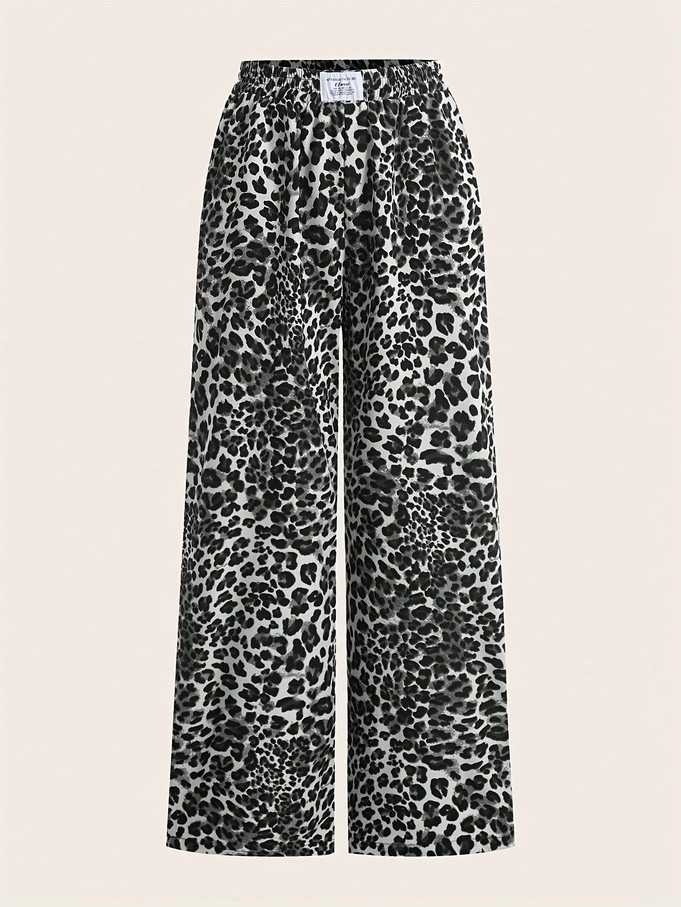 2 paar dames wide leg broeken - Zwart & Luipaardprint broeken, All-Season casual broeken met elastische tailleband, Non-stretch stof voor dagelijkse & formele outfits, veelzijdige kleding, stijlvolle broeken, fashionistas