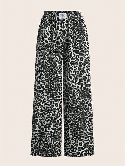 2 paar dames wide leg broeken - Zwart & Luipaardprint broeken, All-Season casual broeken met elastische tailleband, Non-stretch stof voor dagelijkse & formele outfits, veelzijdige kleding, stijlvolle broeken, fashionistas