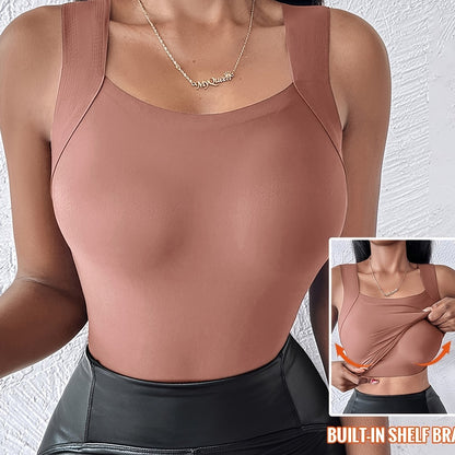 CHICME Dames Naadloze Vierkante Hals Camisole Top - Slim Fit, Lift, Stretchy & Ademend Vezel voor Alle Seizoenen, Effen Kleur, Versatile Layering Piece, Allseason Camisole | Sleek Formfitting | Smooth Texture