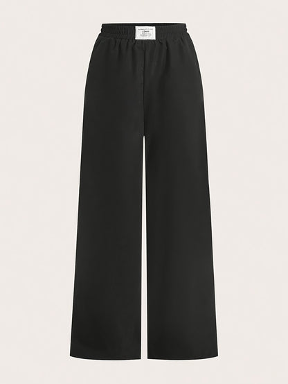 2 paar dames wide leg broeken - Zwart & Luipaardprint broeken, All-Season casual broeken met elastische tailleband, Non-stretch stof voor dagelijkse & formele outfits, veelzijdige kleding, stijlvolle broeken, fashionistas