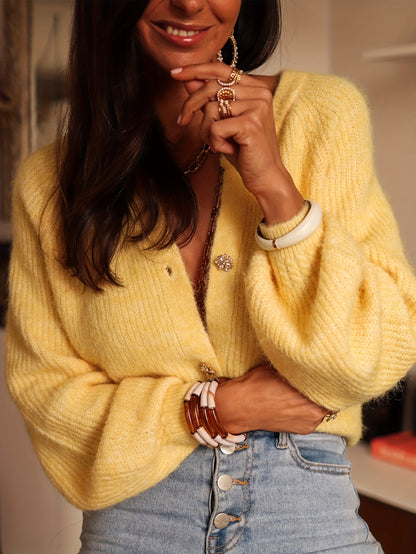 Dames Elegante Beige & Goudkleurig Diamantknoop Blazer Trui Jas - Lange Mouwen Ronde Hals, Hoog Elastisch Seizoenjas voor Casual en Formele Kleding, Wasmachinebestendig (Kantoor, Bruiloft, Feest), Herfstkleding voor Vrouwen, Herfstkleding voor Vrouwen, Da