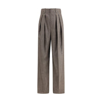 Wool Herringbone pattern wide leg Pants