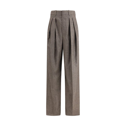 Wool Herringbone pattern wide leg Pants
