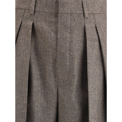 Wool Herringbone pattern wide leg Pants