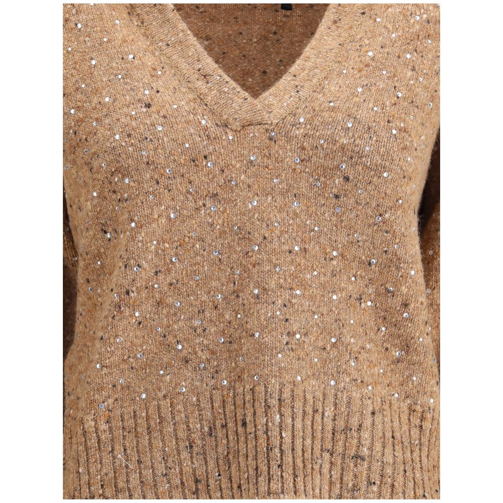 V-neck Sweater with rhinestones