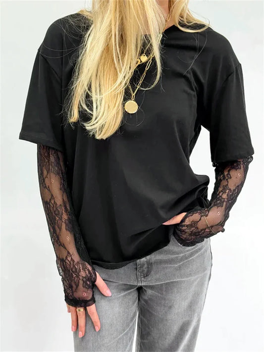 Luna™ | Elegante top met kantmouwen