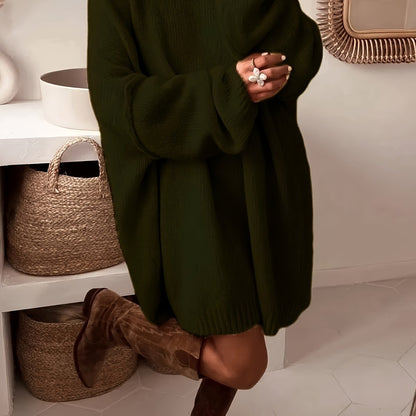 Plus Size, Dames Turquoise Blauwe Oversized Middellange Trui - Elegante Ronde Hals Winterjas Jurkachtige Tuniek, Zachte Warme Sweater Vest voor Casual & Formele Kleding, Handwasbare Herfst- en Winterkleding (Zonder Patroon), Winterjurken voor Vrouwen, Her