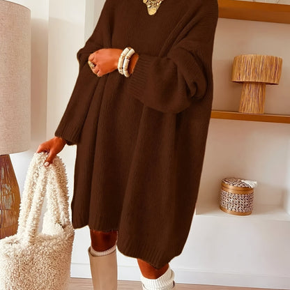 Plus Size, Dames Turquoise Blauwe Oversized Middellange Trui - Elegante Ronde Hals Winterjas Jurkachtige Tuniek, Zachte Warme Sweater Vest voor Casual & Formele Kleding, Handwasbare Herfst- en Winterkleding (Zonder Patroon), Winterjurken voor Vrouwen, Her