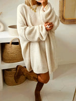 Plus Size, Dames Turquoise Blauwe Oversized Middellange Trui - Elegante Ronde Hals Winterjas Jurkachtige Tuniek, Zachte Warme Sweater Vest voor Casual & Formele Kleding, Handwasbare Herfst- en Winterkleding (Zonder Patroon), Winterjurken voor Vrouwen, Her