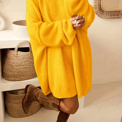 Plus Size, Dames Turquoise Blauwe Oversized Middellange Trui - Elegante Ronde Hals Winterjas Jurkachtige Tuniek, Zachte Warme Sweater Vest voor Casual & Formele Kleding, Handwasbare Herfst- en Winterkleding (Zonder Patroon), Winterjurken voor Vrouwen, Her