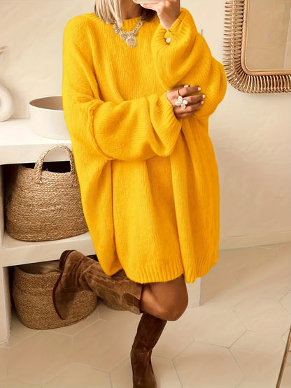 Plus Size, Dames Turquoise Blauwe Oversized Middellange Trui - Elegante Ronde Hals Winterjas Jurkachtige Tuniek, Zachte Warme Sweater Vest voor Casual & Formele Kleding, Handwasbare Herfst- en Winterkleding (Zonder Patroon), Winterjurken voor Vrouwen, Her