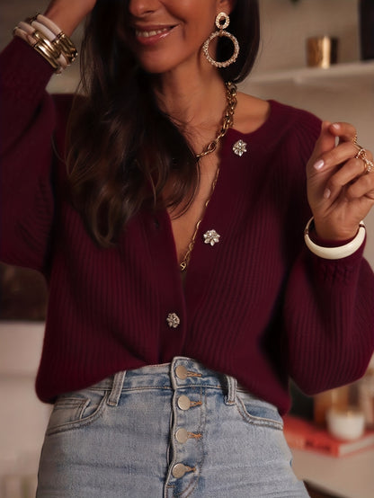 Dames Elegante Beige & Goudkleurig Diamantknoop Blazer Trui Jas - Lange Mouwen Ronde Hals, Hoog Elastisch Seizoenjas voor Casual en Formele Kleding, Wasmachinebestendig (Kantoor, Bruiloft, Feest), Herfstkleding voor Vrouwen, Herfstkleding voor Vrouwen, Da