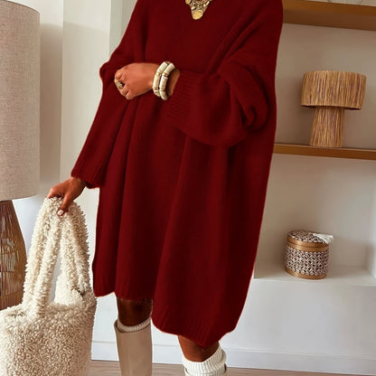 Plus Size, Dames Turquoise Blauwe Oversized Middellange Trui - Elegante Ronde Hals Winterjas Jurkachtige Tuniek, Zachte Warme Sweater Vest voor Casual & Formele Kleding, Handwasbare Herfst- en Winterkleding (Zonder Patroon), Winterjurken voor Vrouwen, Her