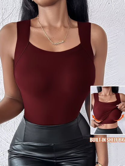 CHICME Dames Naadloze Vierkante Hals Camisole Top - Slim Fit, Lift, Stretchy & Ademend Vezel voor Alle Seizoenen, Effen Kleur, Versatile Layering Piece, Allseason Camisole | Sleek Formfitting | Smooth Texture