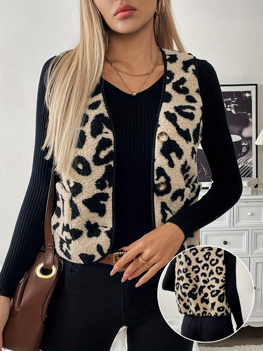 Selena™ | mouwloos vest luipaardprint